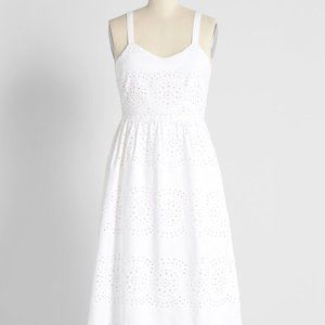 Modcloth White Caught My Eyelet Cotton Sundress